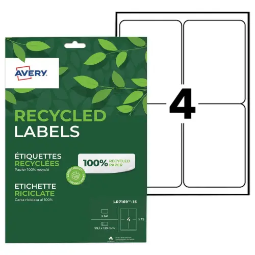 Boite de 15 planches étiquettes recyclées blanches99,1 x 139 mm