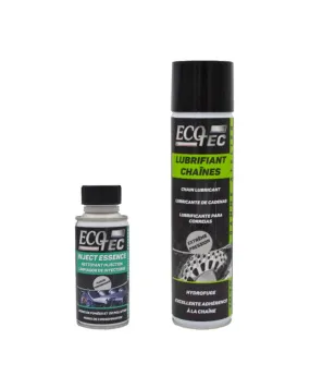 Pack entretien moto (Lubrifiant chaîne moto 400ml Nettoyant injecteur essence 150ml) - Ecotec 
